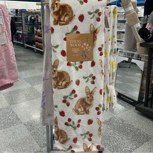 Easter Bunny with Strawberries Plush Throw Blanket